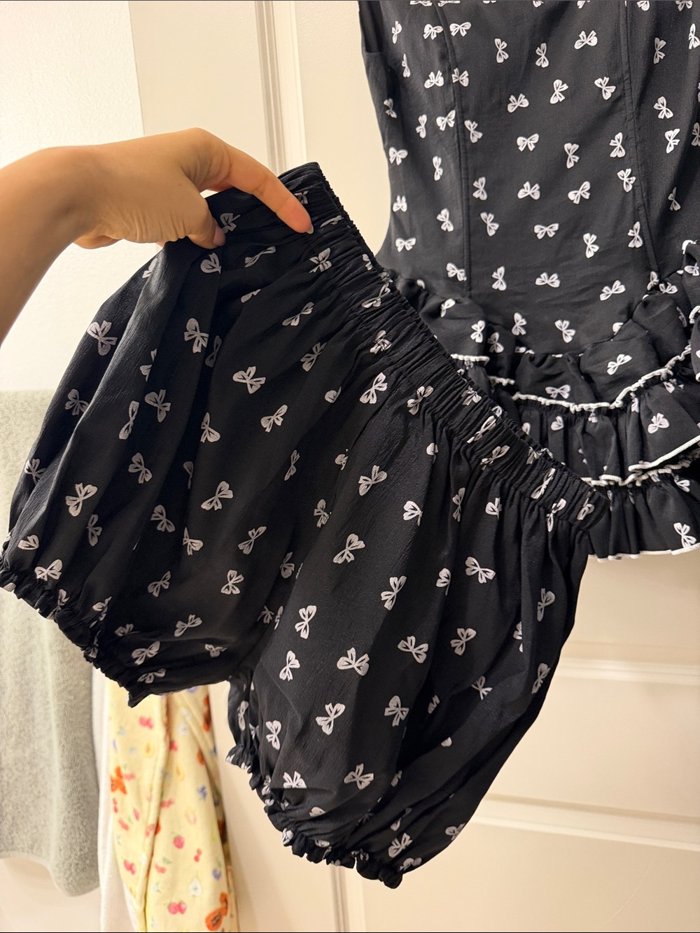 Black Ribbon Print Ruffle Mini Dress - Picture 4 of 6